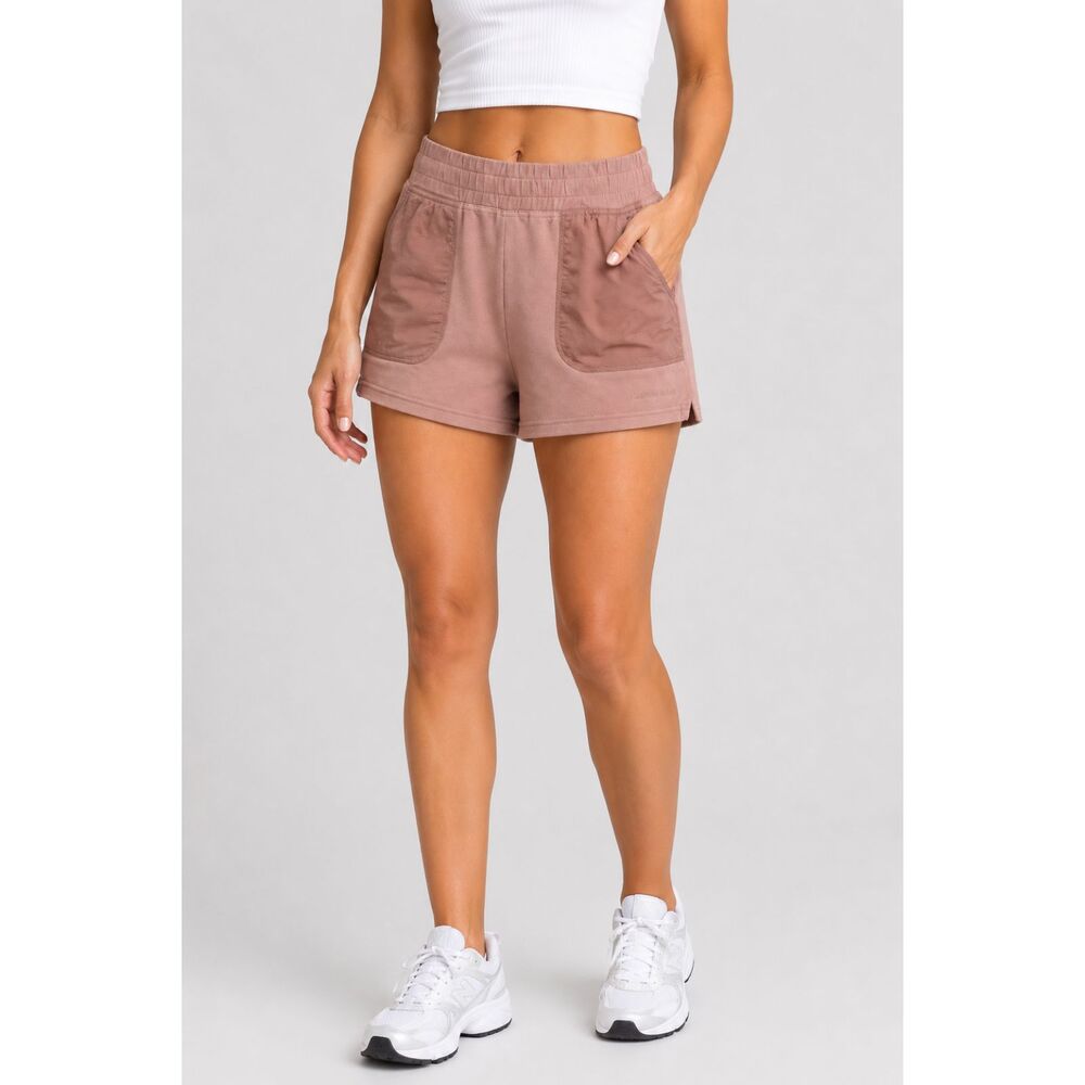 Outdoor Voices Women’s M Organic Cotton High Rise Shorts Pink Nylon Pocket 3”